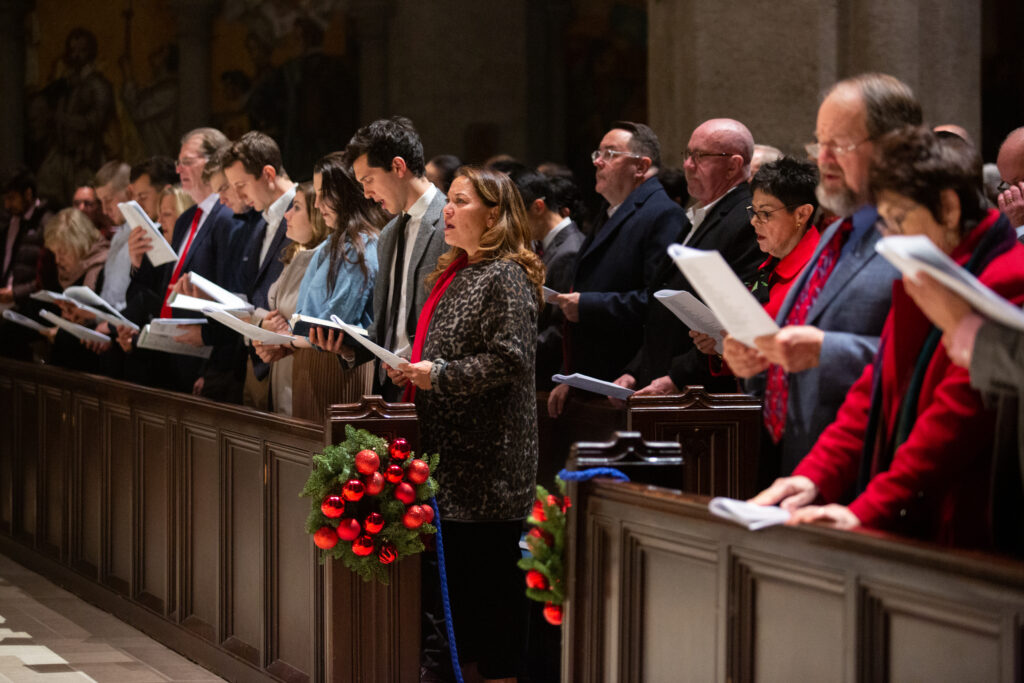 Choir singing at the Christmas Eve Midnight Mass Service at Grace Cathedral on December 24, 2019. Photography by ©Emma Marie Chiang, All Rights Reserved @echiangphoto